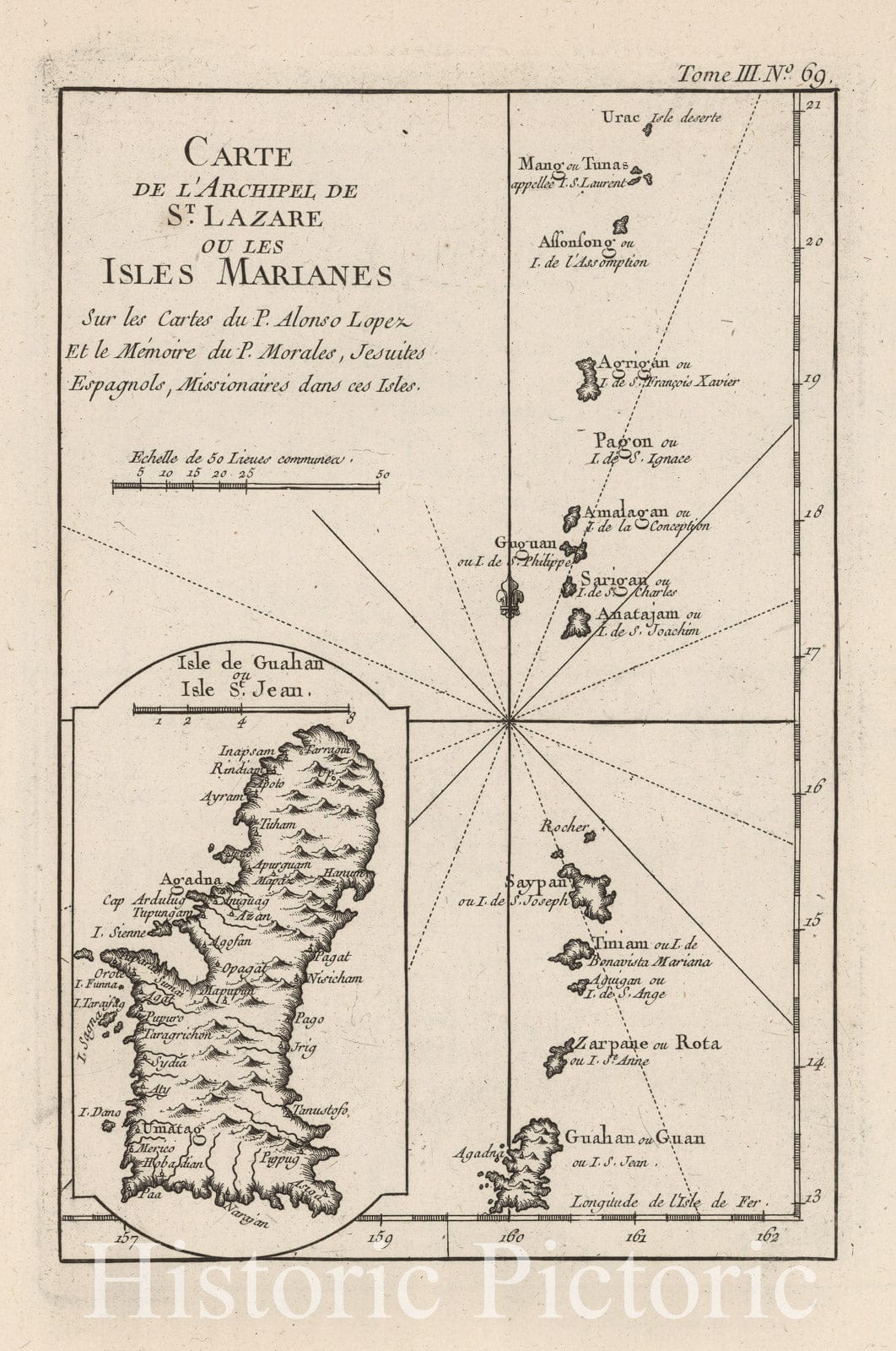 Historic Map : Guam, Asia 1764 Carte de l'archipel de St. Lazare ou les isles Marianes , Vintage Wall Art