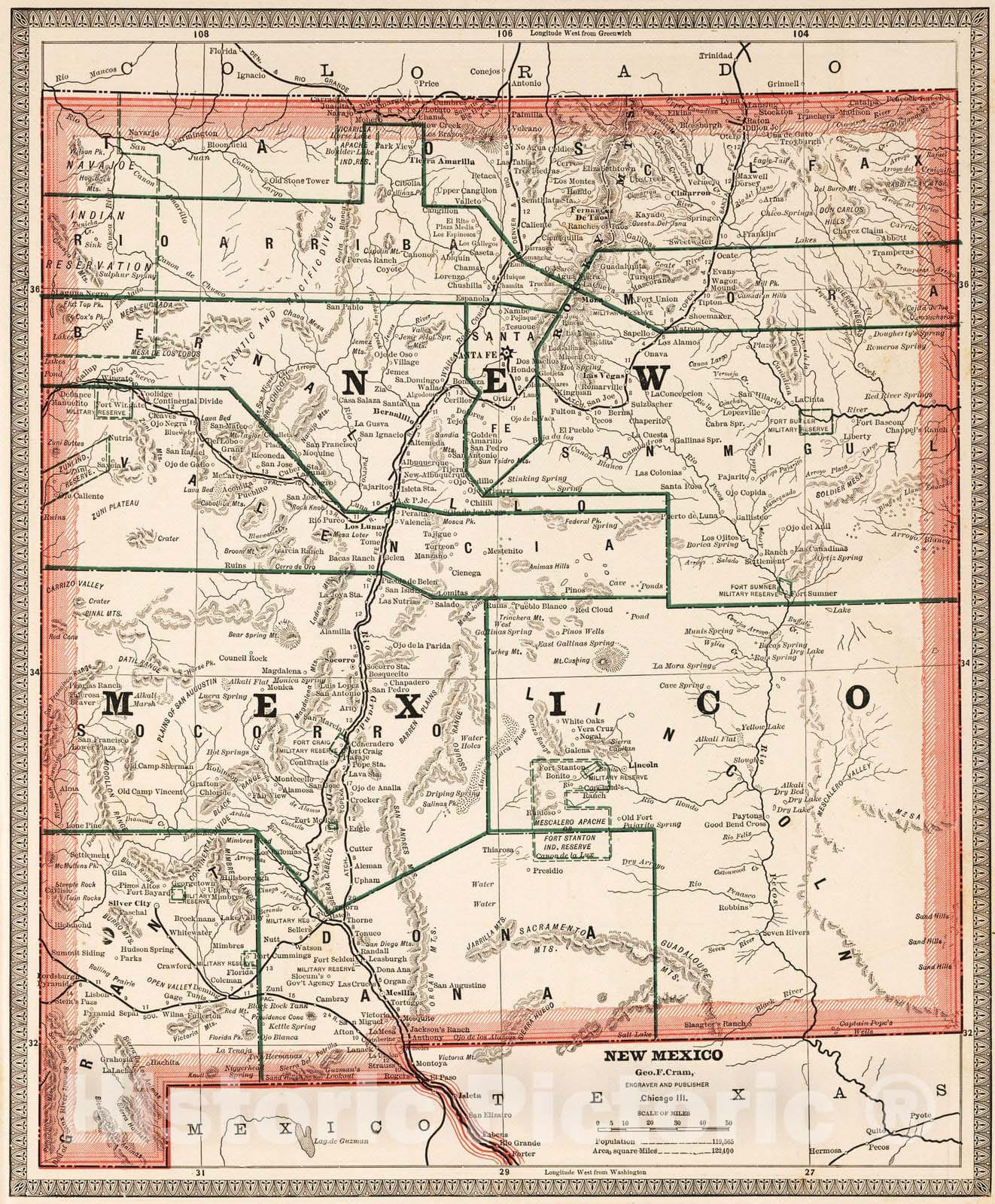 Historic Map : 1883 New Mexico. - Vintage Wall Art