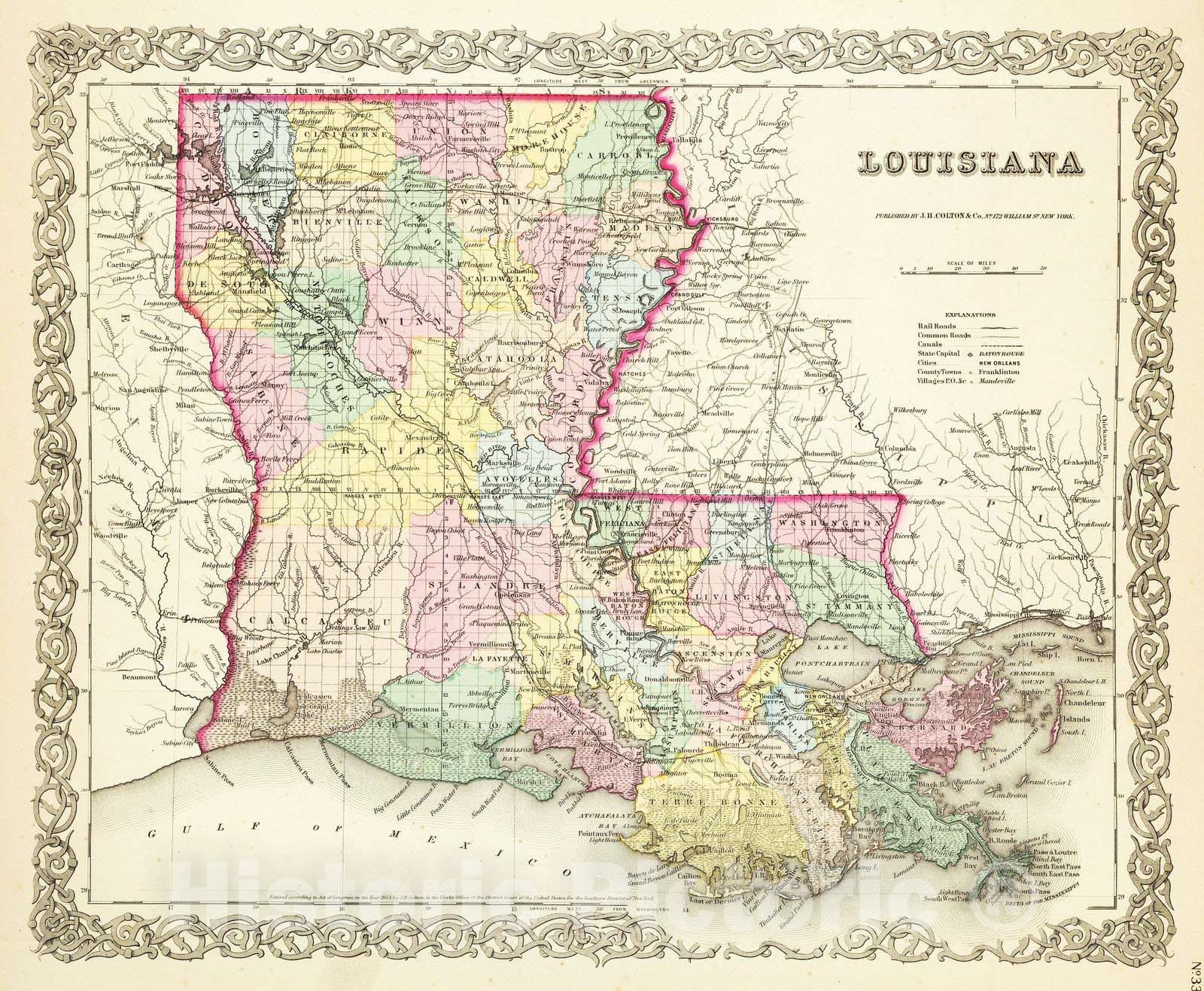 Historic Map : 1856 Louisiana. - Vintage Wall Art - Historic Pictoric