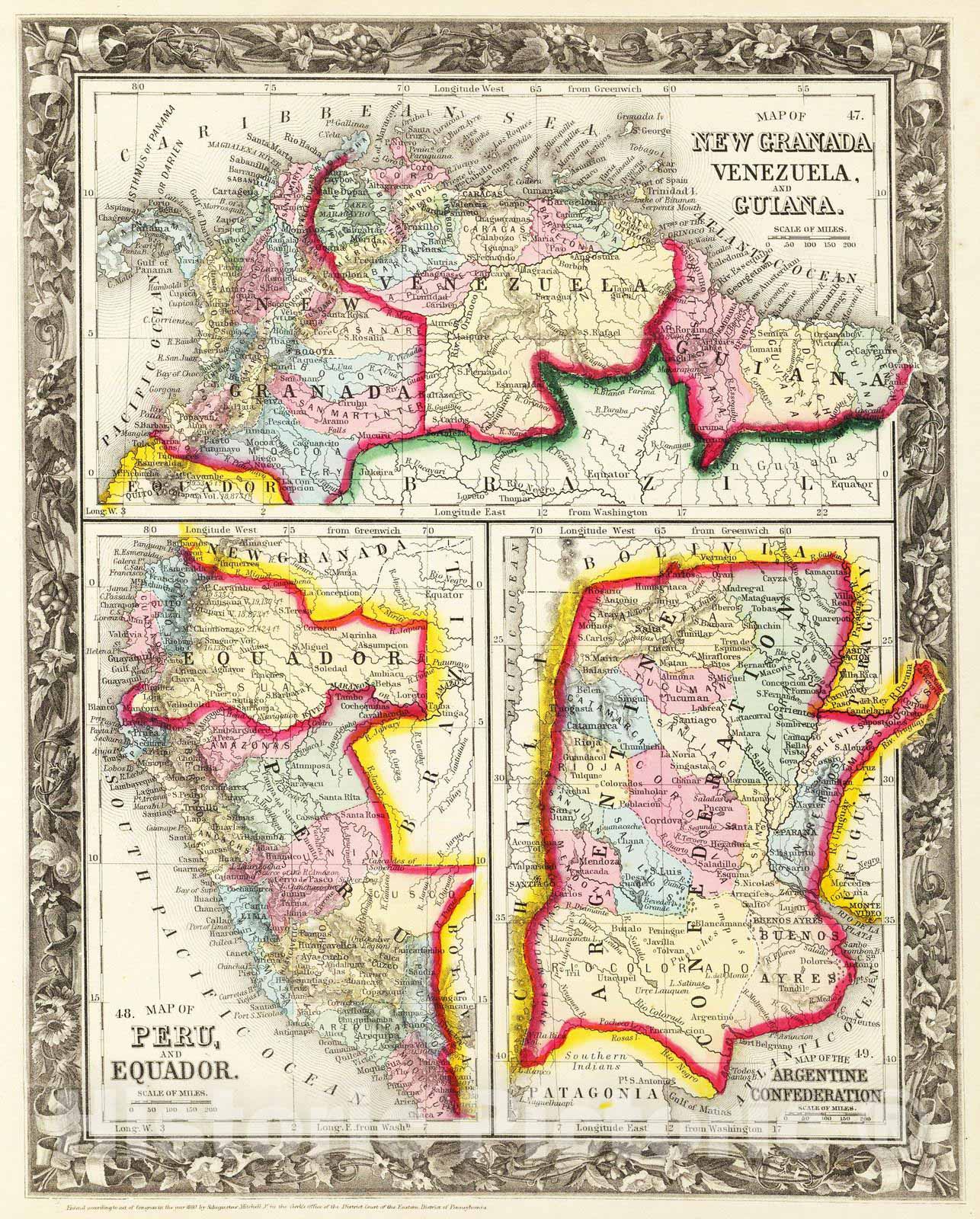 Historic Map : 1860 Map Of New Granada, Venezuela, And Guiana. - Vintage Wall Art