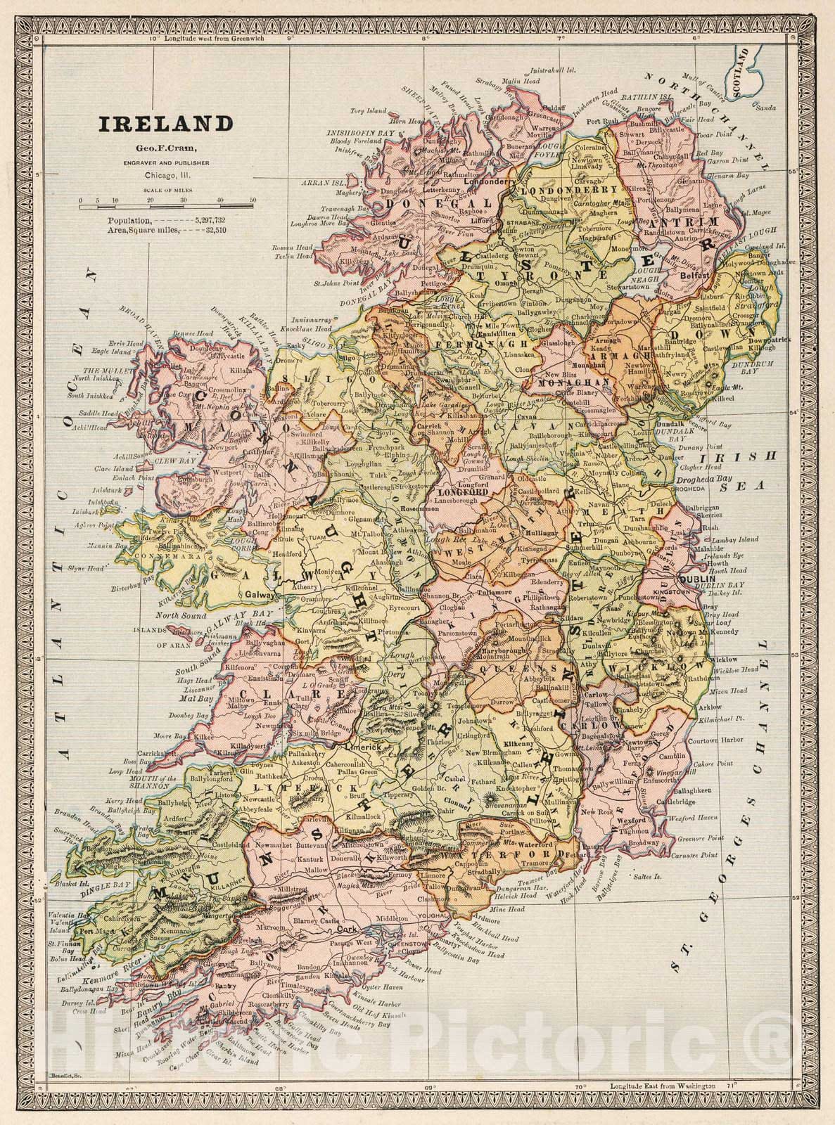 Historic Map : 1883 Ireland. v1 - Vintage Wall Art