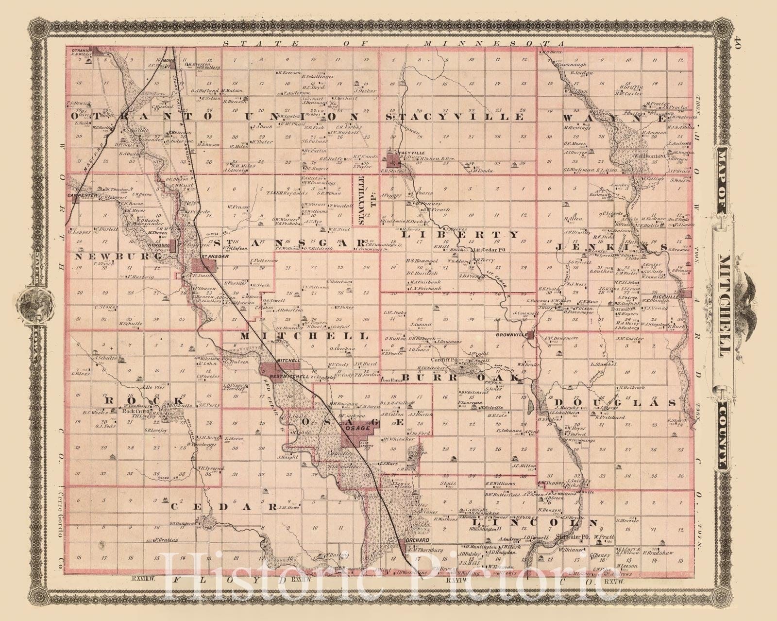 Historic Map : 1875 Map of Mitchell County, State of Iowa. - Vintage Wall Art