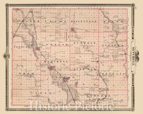 Historic Map : 1875 Map of Mitchell County, State of Iowa. - Vintage Wall Art