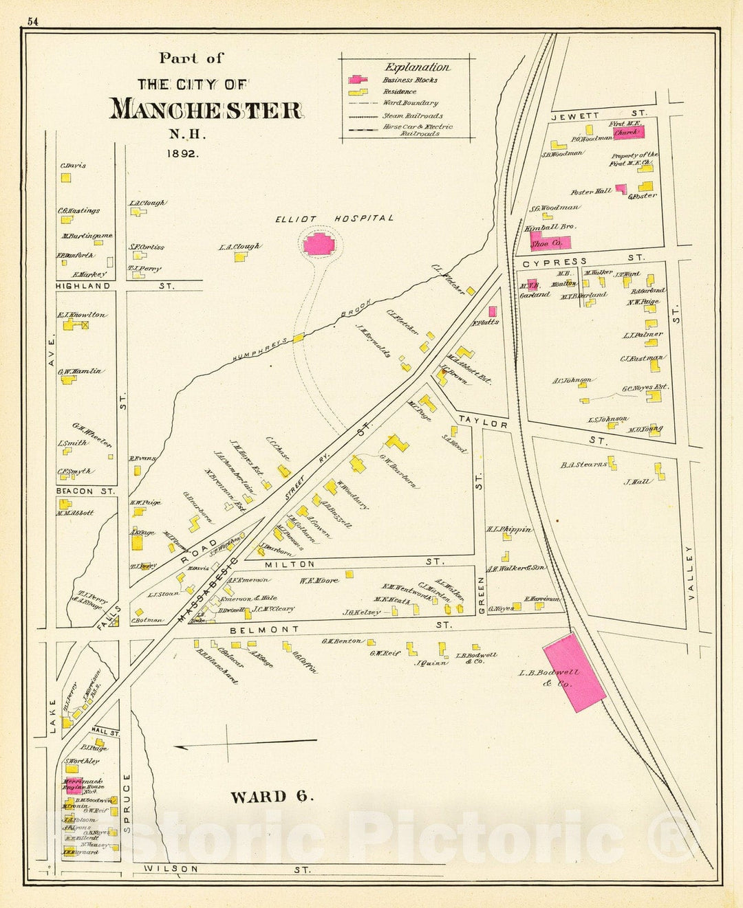 Historic Map : 1892 Manchester, N.H, Ward 6. v1 - Vintage Wall Art