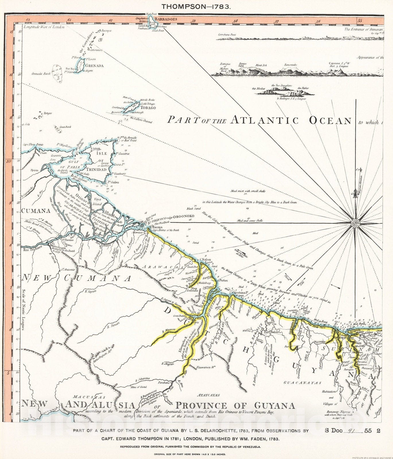Historic Map : National Atlas - 1783 Part of Chart of the Guiana Coast by Thompson. - Vintage Wall Art