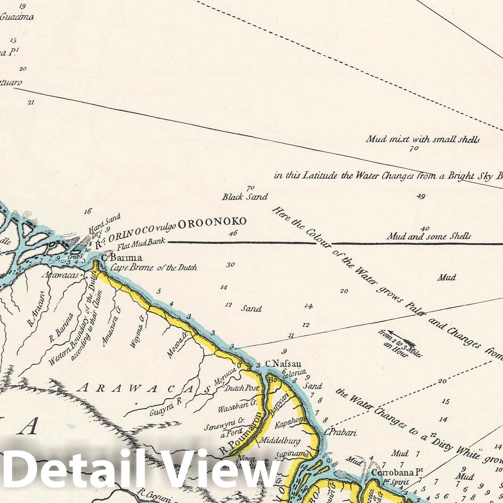 Historic Map : National Atlas - 1783 Part of Chart of the Guiana Coast by Thompson. - Vintage Wall Art