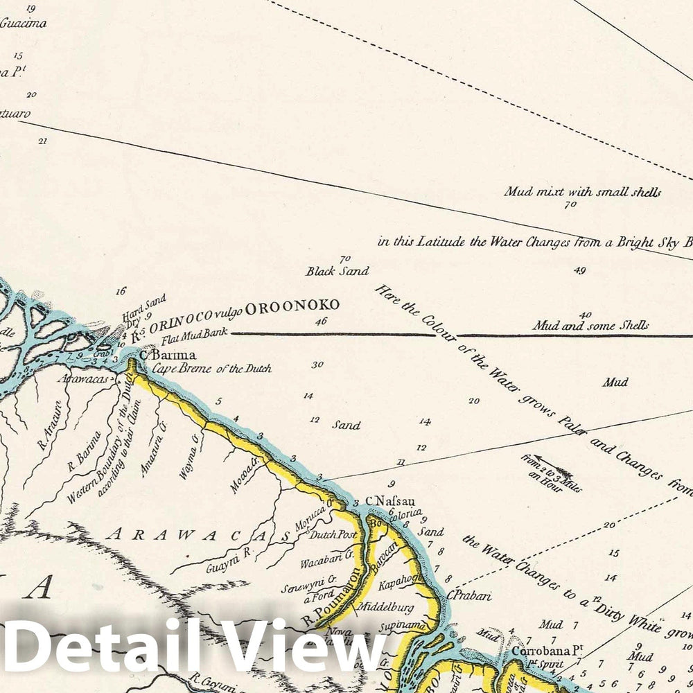 Historic Map : National Atlas - 1783 Part of Chart of the Guiana Coast by Thompson. - Vintage Wall Art
