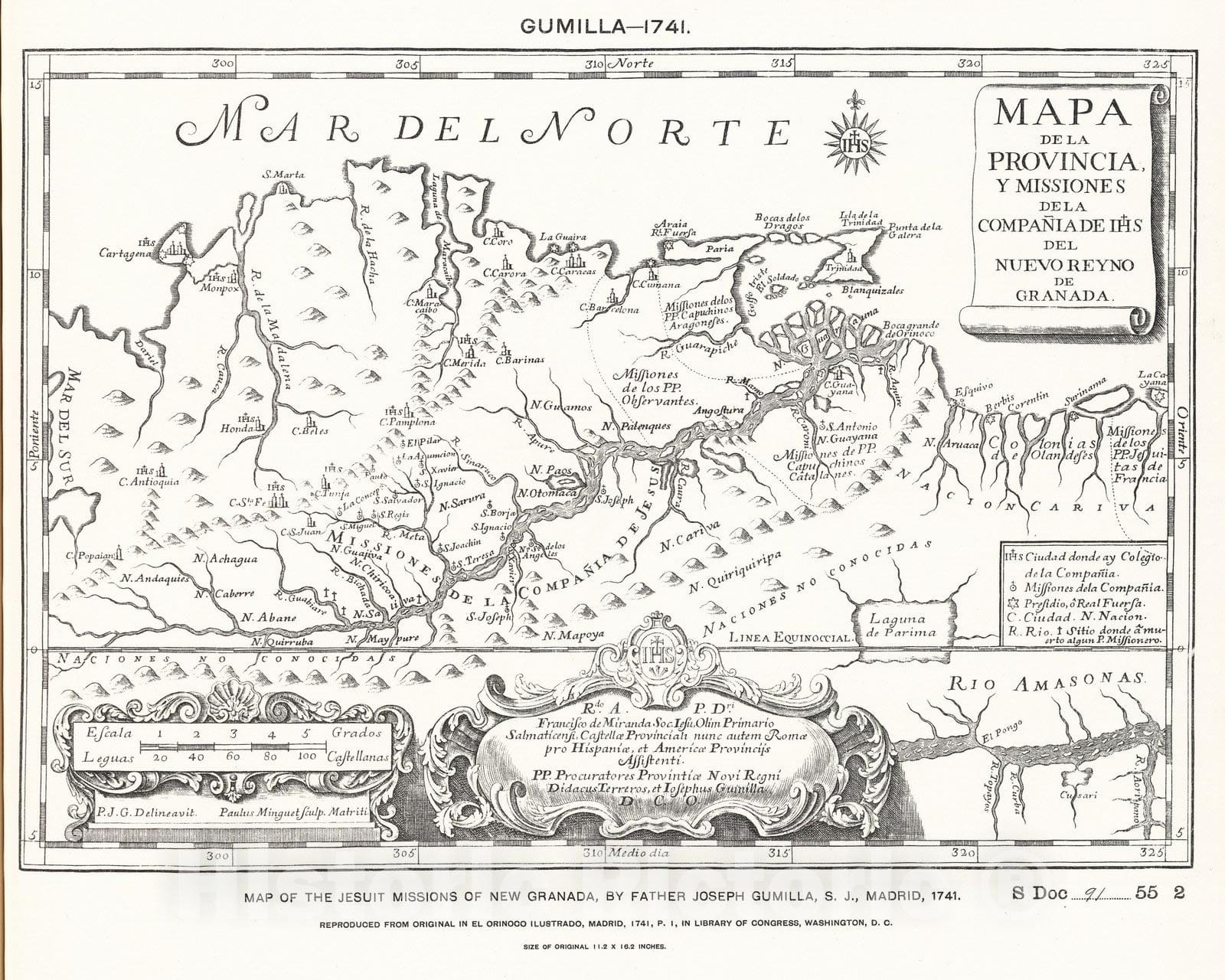 Historic Map : National Atlas - 1741 Jesuit Missions of New Granada by Gumilla. - Vintage Wall Art
