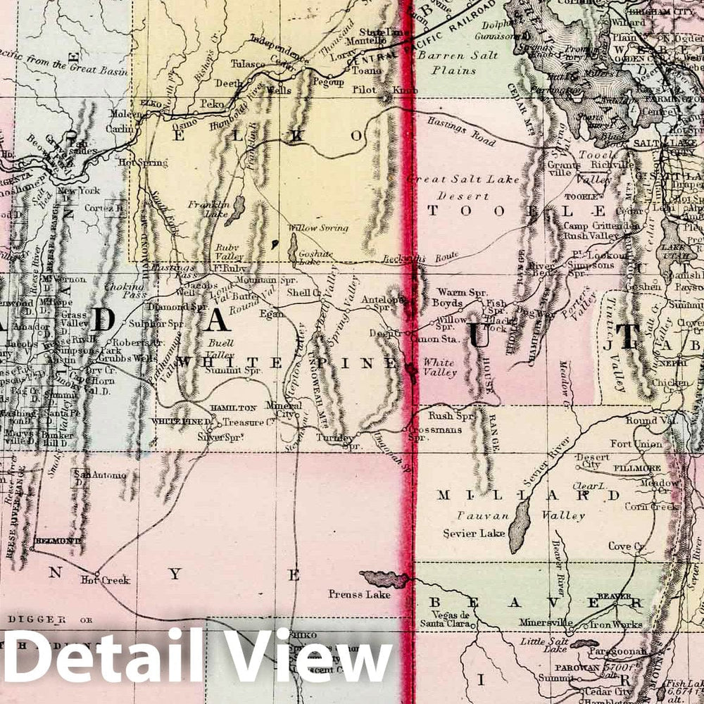 Historic Map : 1874 County map of Utah and Nevada - Vintage Wall Art