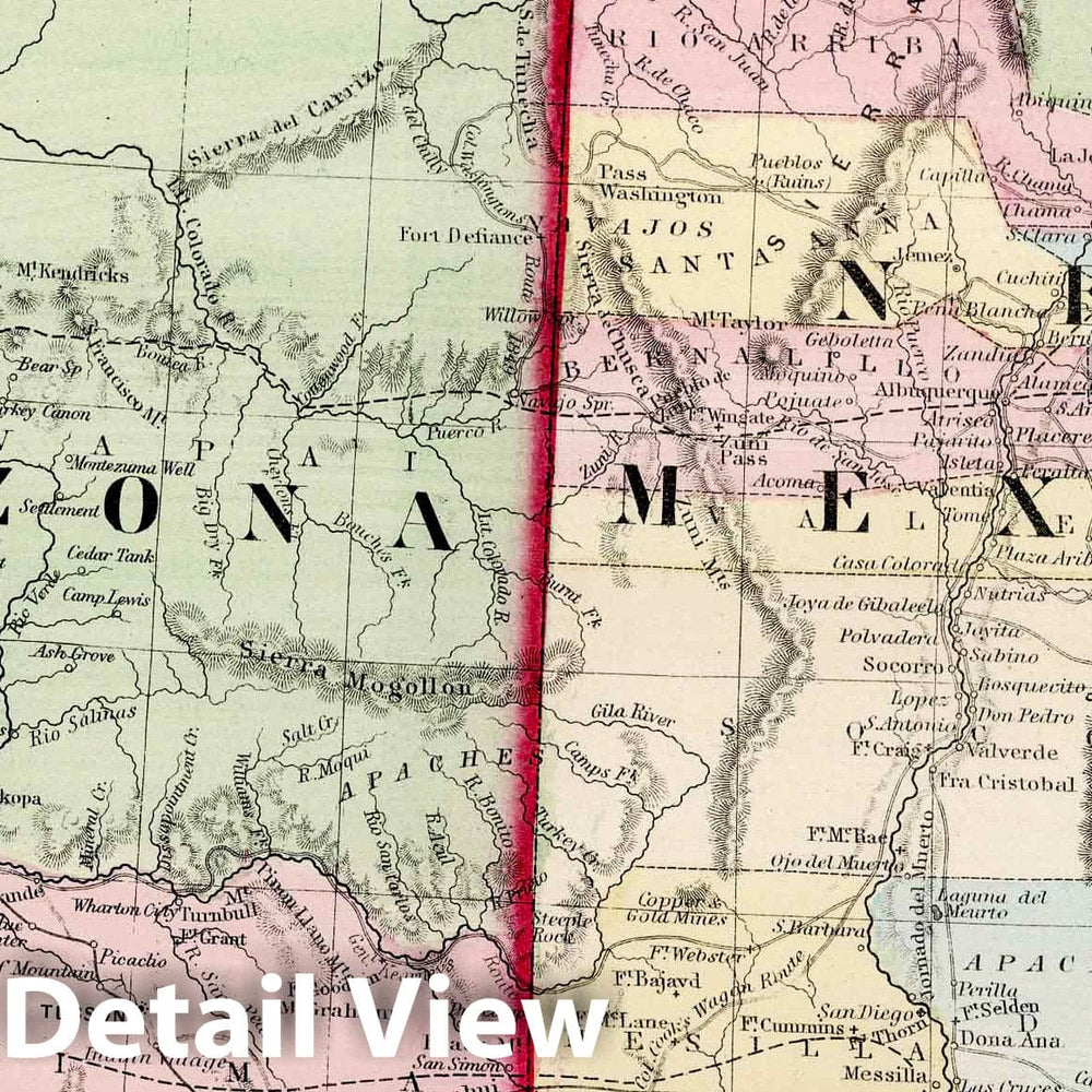 Historic Map : 1874 County map Arizona and New Mexico - Vintage Wall Art