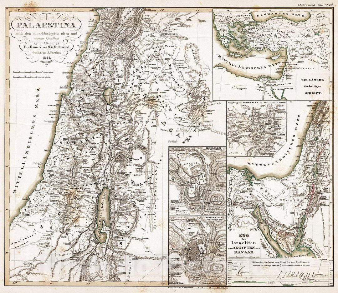 Historic Map : Israel, Sinai Peninsula 1853 Palestina. (Palestine). , Vintage Wall Art