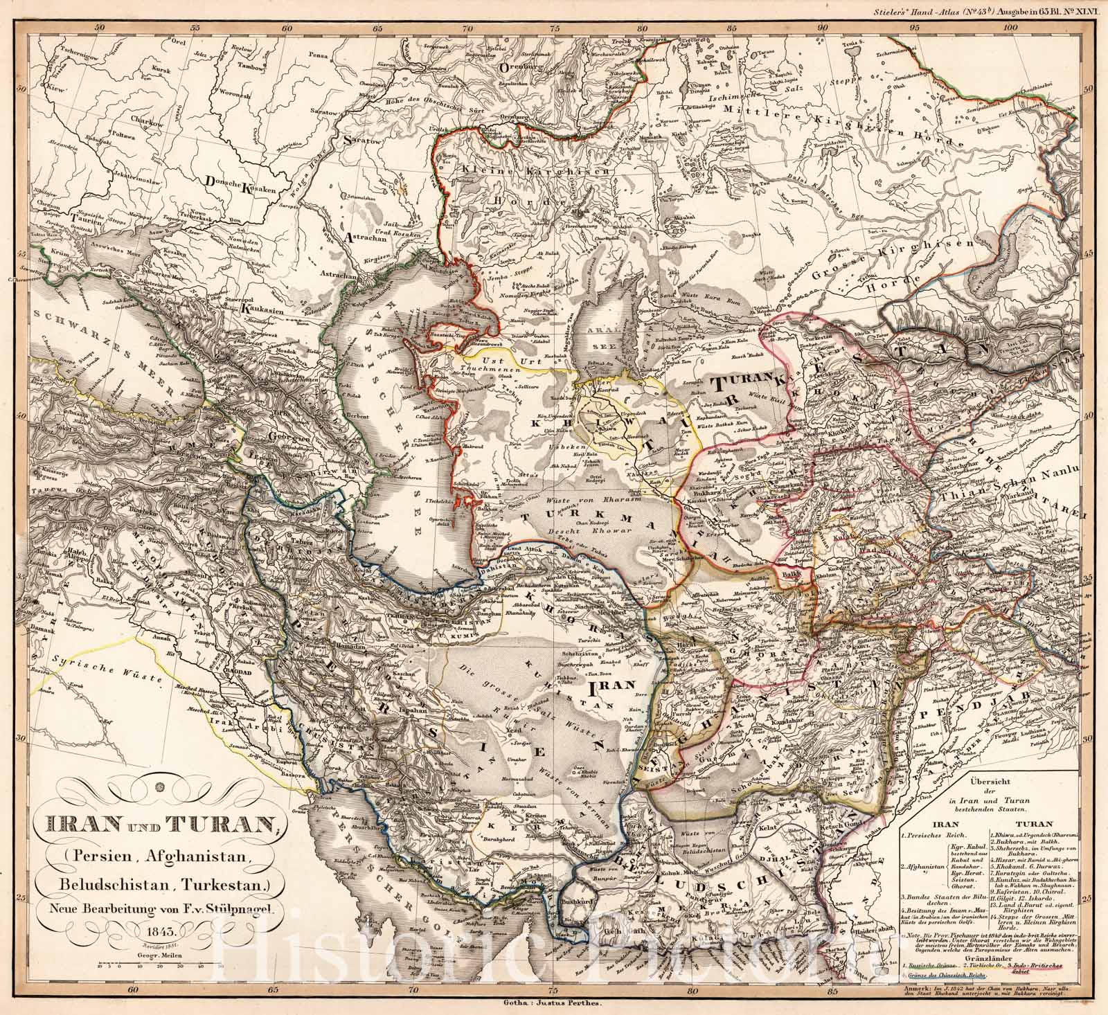 Historic Map : Afghanistan, 1851 Iran und Turan (Kazakhstan), Persien (Persia), Afghanistan, Beludschistan, Turkestan. , Vintage Wall Art
