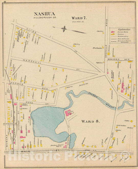 Historic Map : 1892 Nashua, Ward 7-8. - Vintage Wall Art