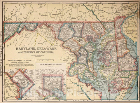 Historic Map : National Atlas - 1927 Maryland, Delaware and District of Columbia - Vintage Wall Art