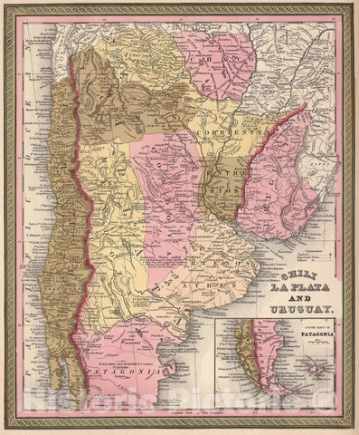Historic Map : Argentina, 1850 Chili (Chile), La Plata and Uruguay. , Vintage Wall Art