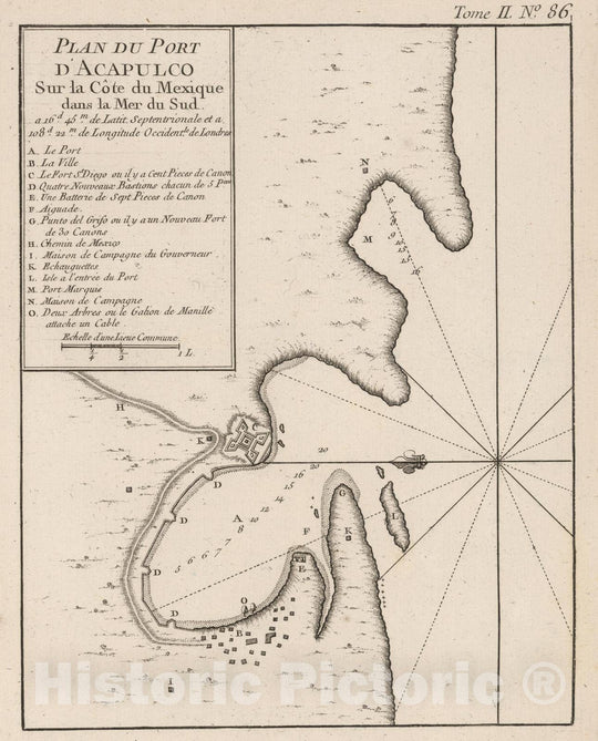 Historic Wall Map : Mexico , Acapulco (Mexico), 1764 Plan du port d'Acapulco sur la cote du Mexique dans la mer du Sud. , Vintage Wall Art