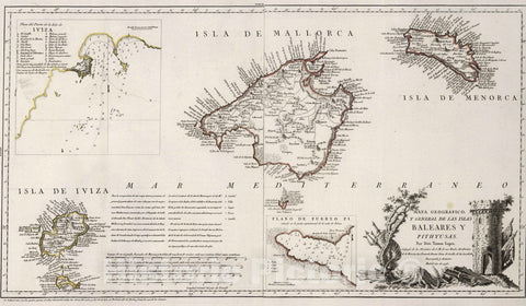 Historic Map : Spain, Balearic Islands , Spain 1772 82-83. Mapa geografico y general de las Islas Baleares y Pithyusas , Vintage Wall Art