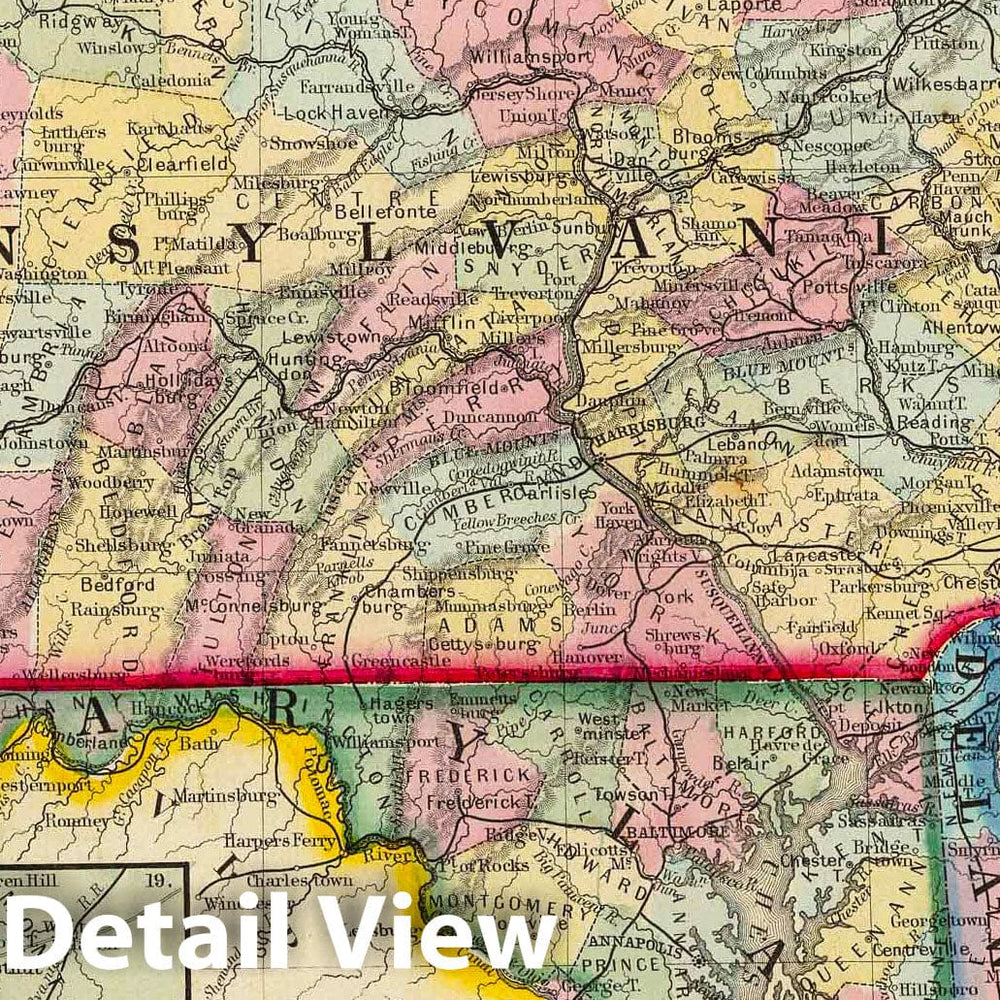 Historic Map : 1860 County Map Of Pennsylvania, New Jersey, Maryland, And Delaware. - Vintage Wall Art