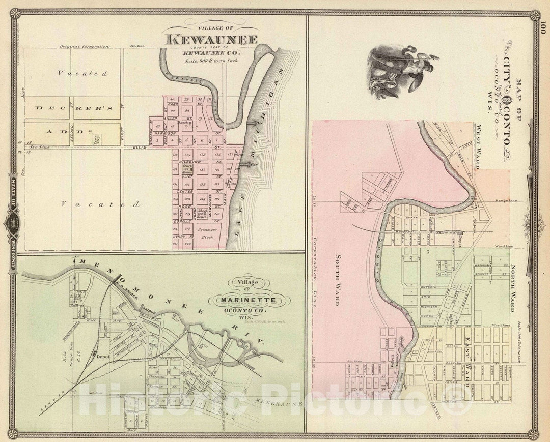 Historic Map : 1878 City of Ft. Howard, City of Green Bay. v1 - Vintage Wall Art