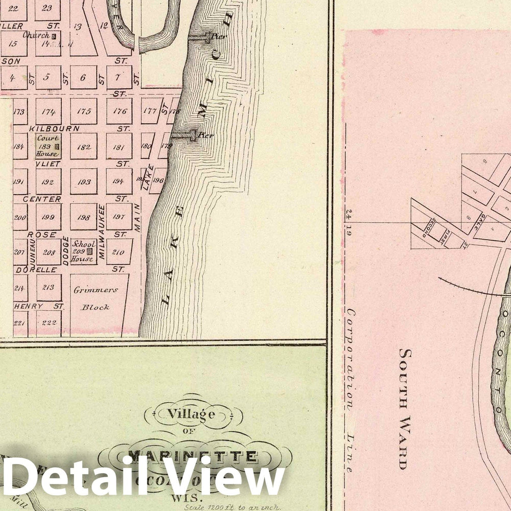 Historic Map : 1878 City of Ft. Howard, City of Green Bay. v1 - Vintage Wall Art