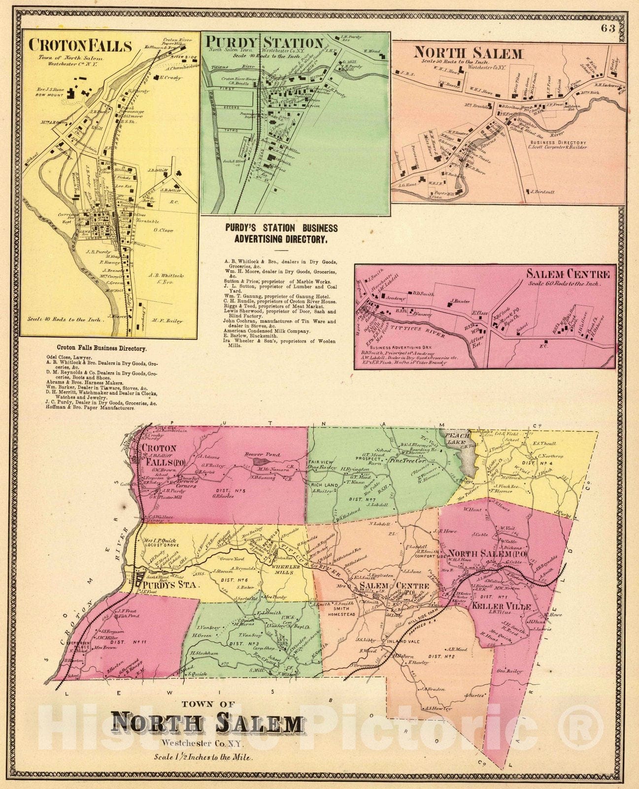 Historic Map : 1868 N. Salem, Town. - Vintage Wall Art