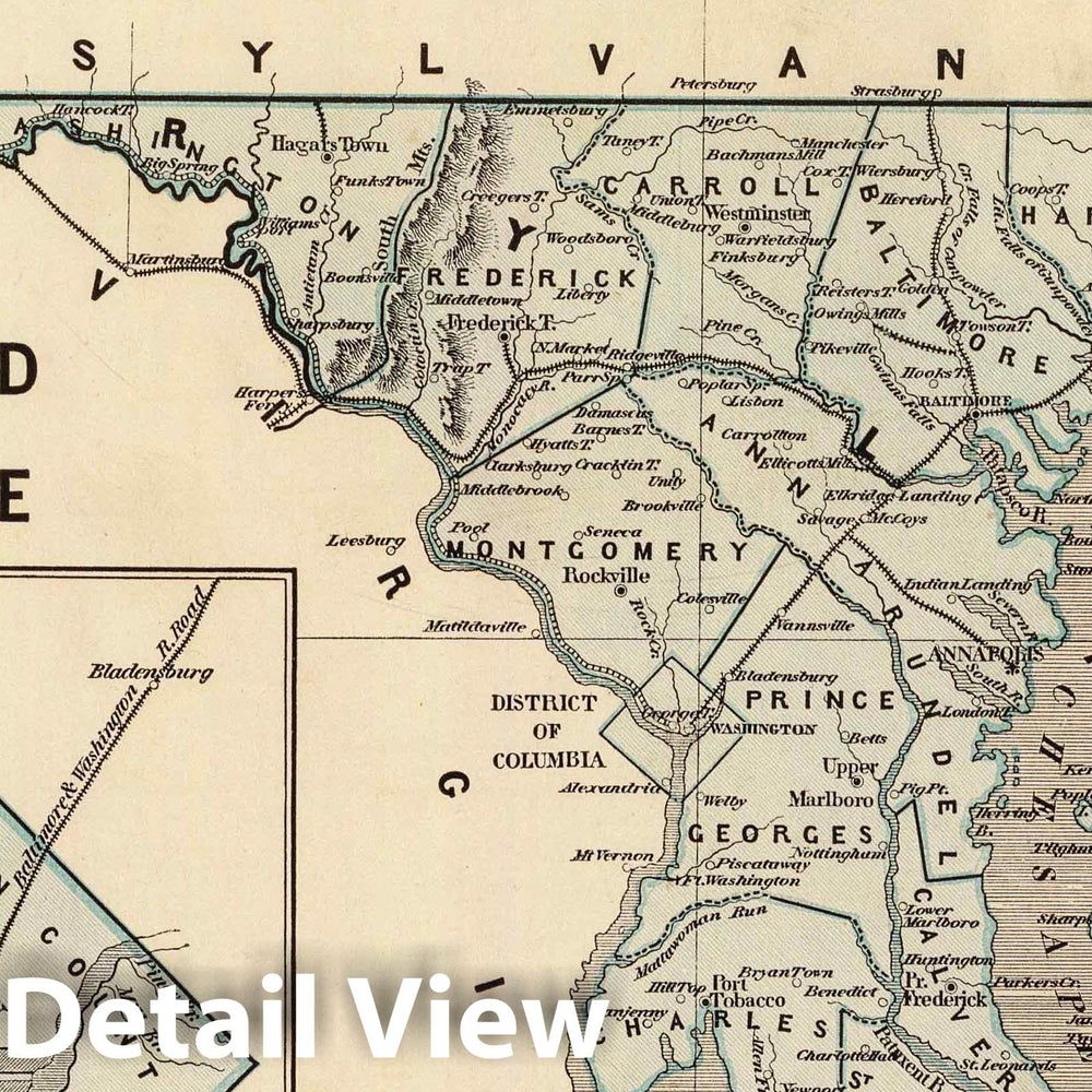 Historic Map : National Atlas - 1845 Maryland, Delaware, D.C. - Vintage Wall Art