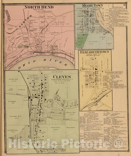 Historic Map : 1869 Cleves, North Bend. - Vintage Wall Art