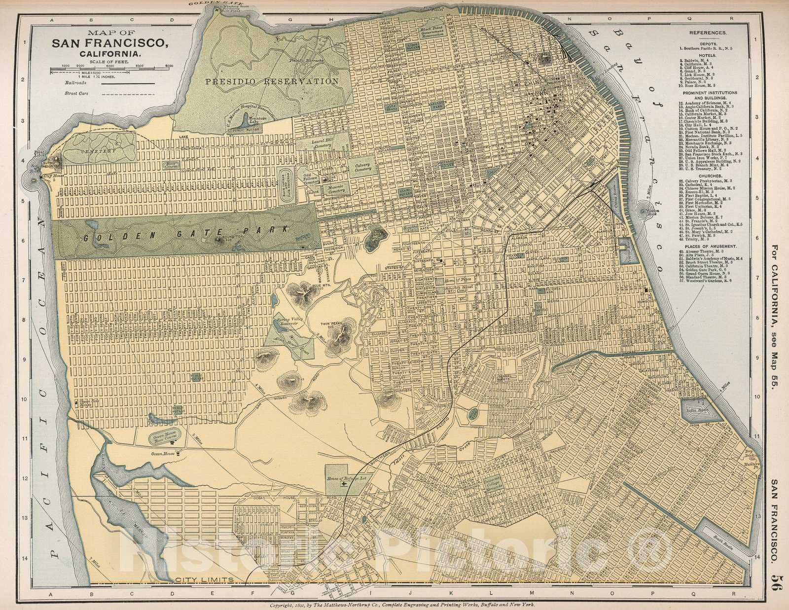Historic Map : 1891 Map of San Francisco. 56 - Vintage Wall Art