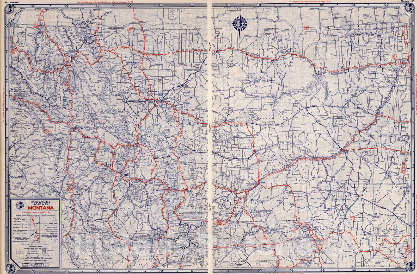 Historic Map : National Atlas - 1939 Rand McNally Road map: Montana - Vintage Wall Art