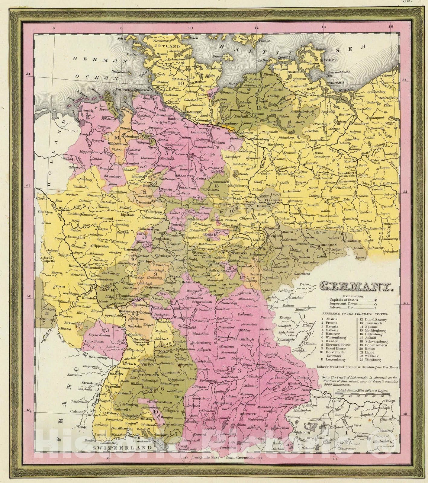 Historic Map : 1846 Germany. - Vintage Wall Art