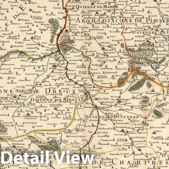 Historic Map : Chartres , France 1695 L'Evesche de Chartres Divise en Archidiaconez et Doyennez (northern sheet). , Vintage Wall Art