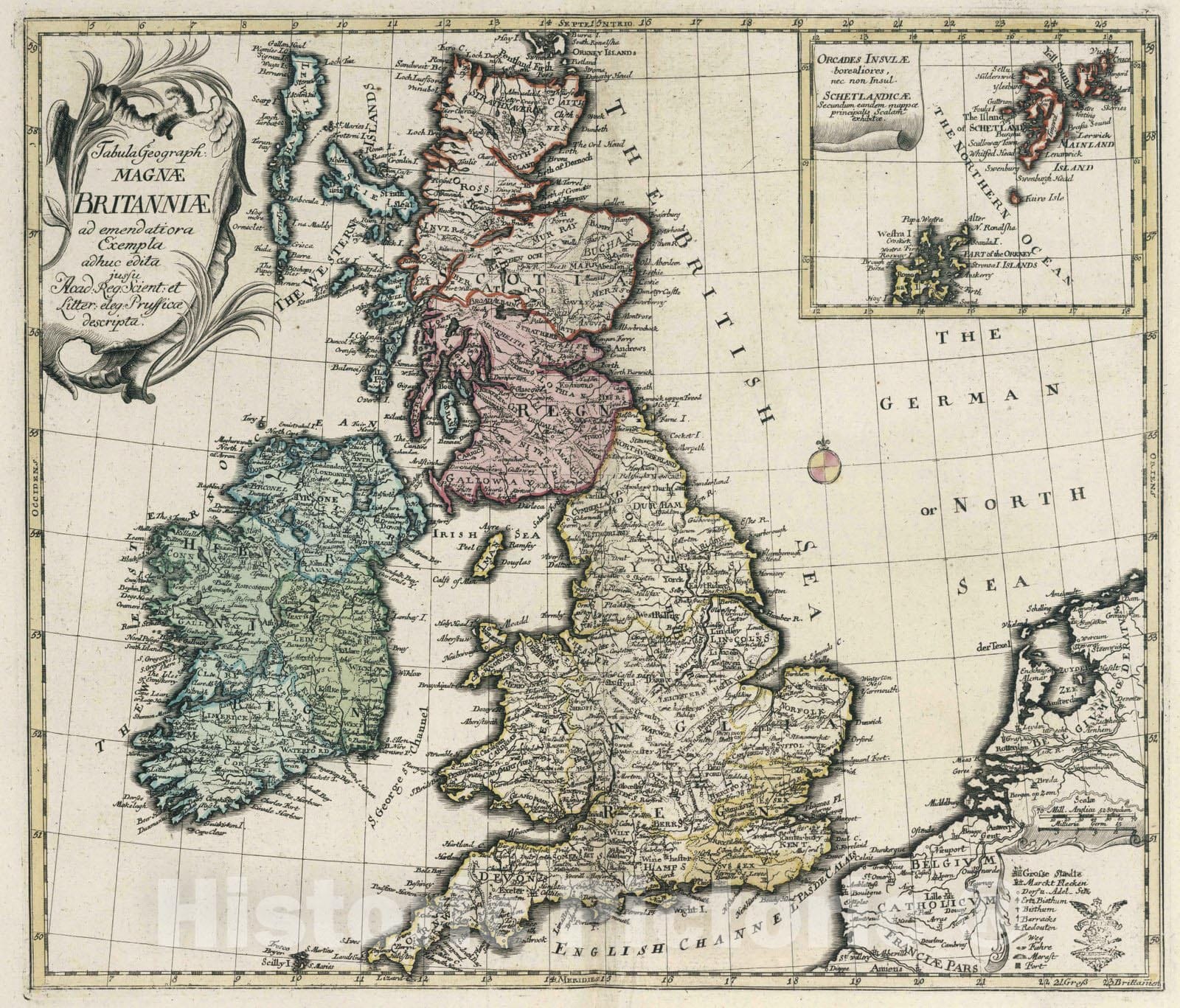 Historic Map : Great Britain, , Europe 1753 Tabula geographica Britanniae , Vintage Wall Art