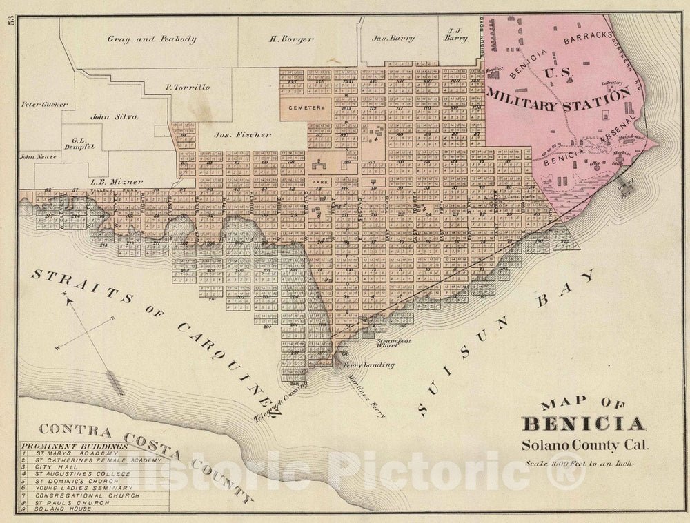 Historic Map - 1878 Benicia. - Vintage Wall Art