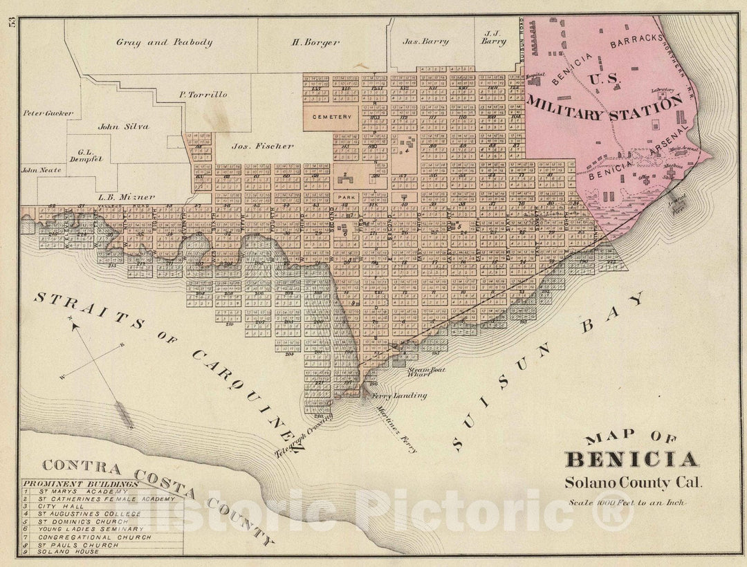 Historic Map - 1878 Benicia. - Vintage Wall Art
