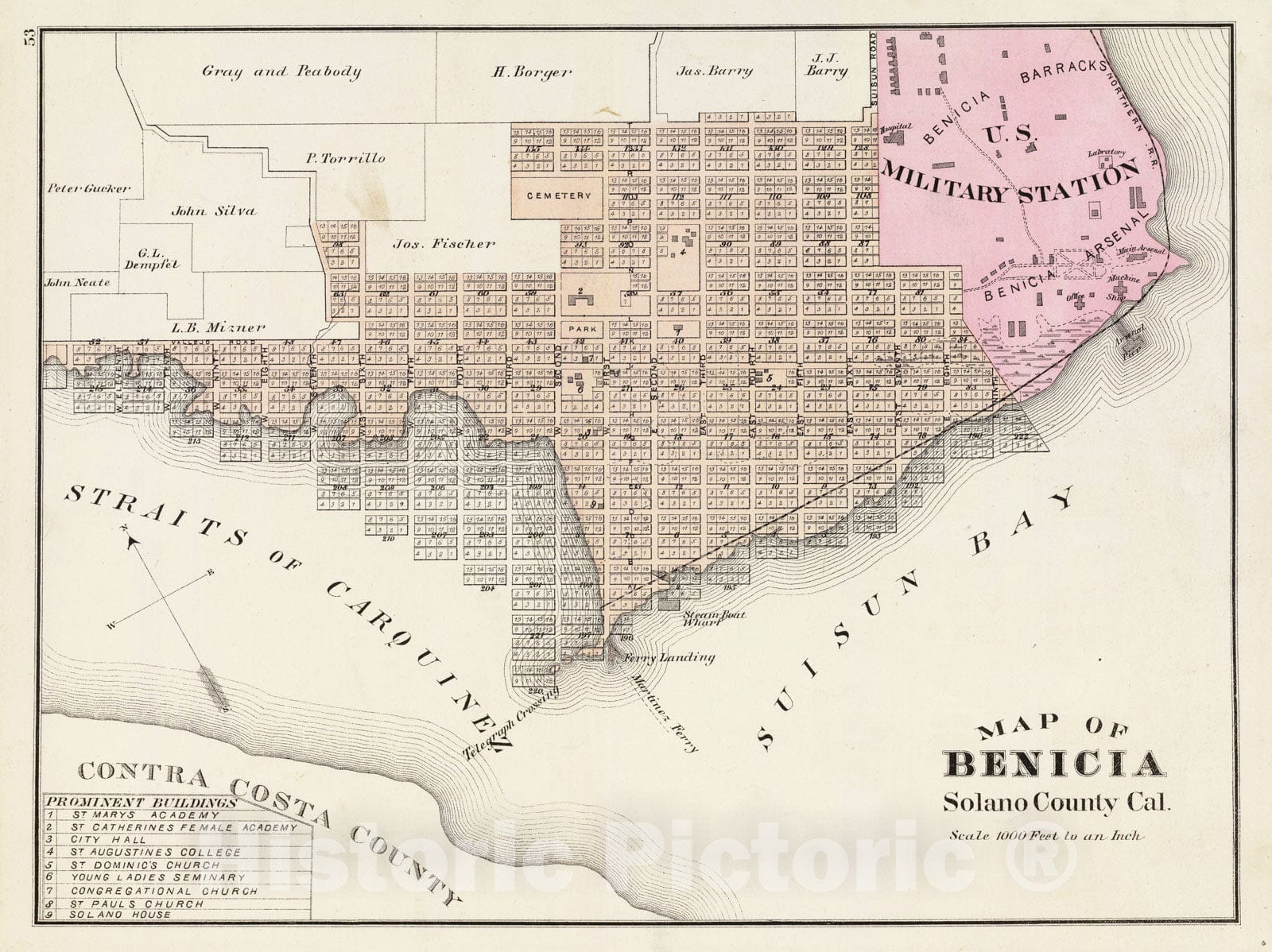 Historic Map - 1878 Benicia. - Vintage Wall Art