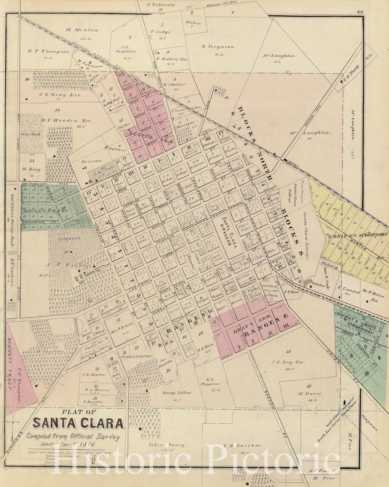 Historic Map : Santa Clara (Calif), California, 1876 Santa Clara. , Vintage Wall Art