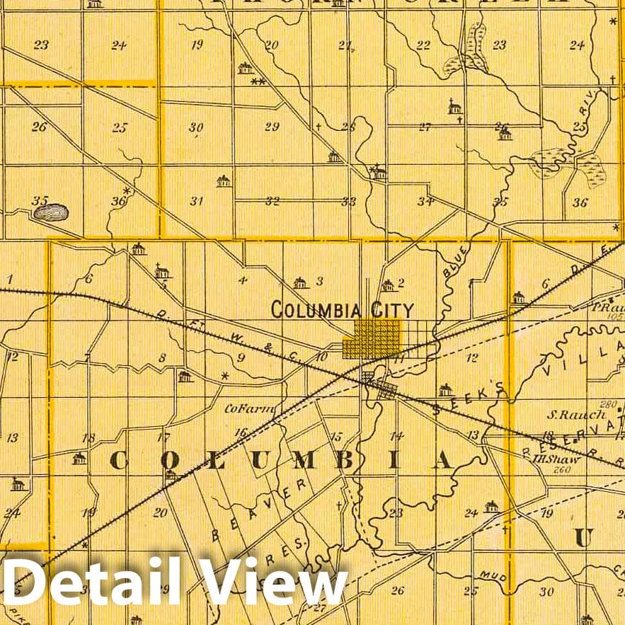 Historic Map : 1876 Map of Whitley County. - Vintage Wall Art