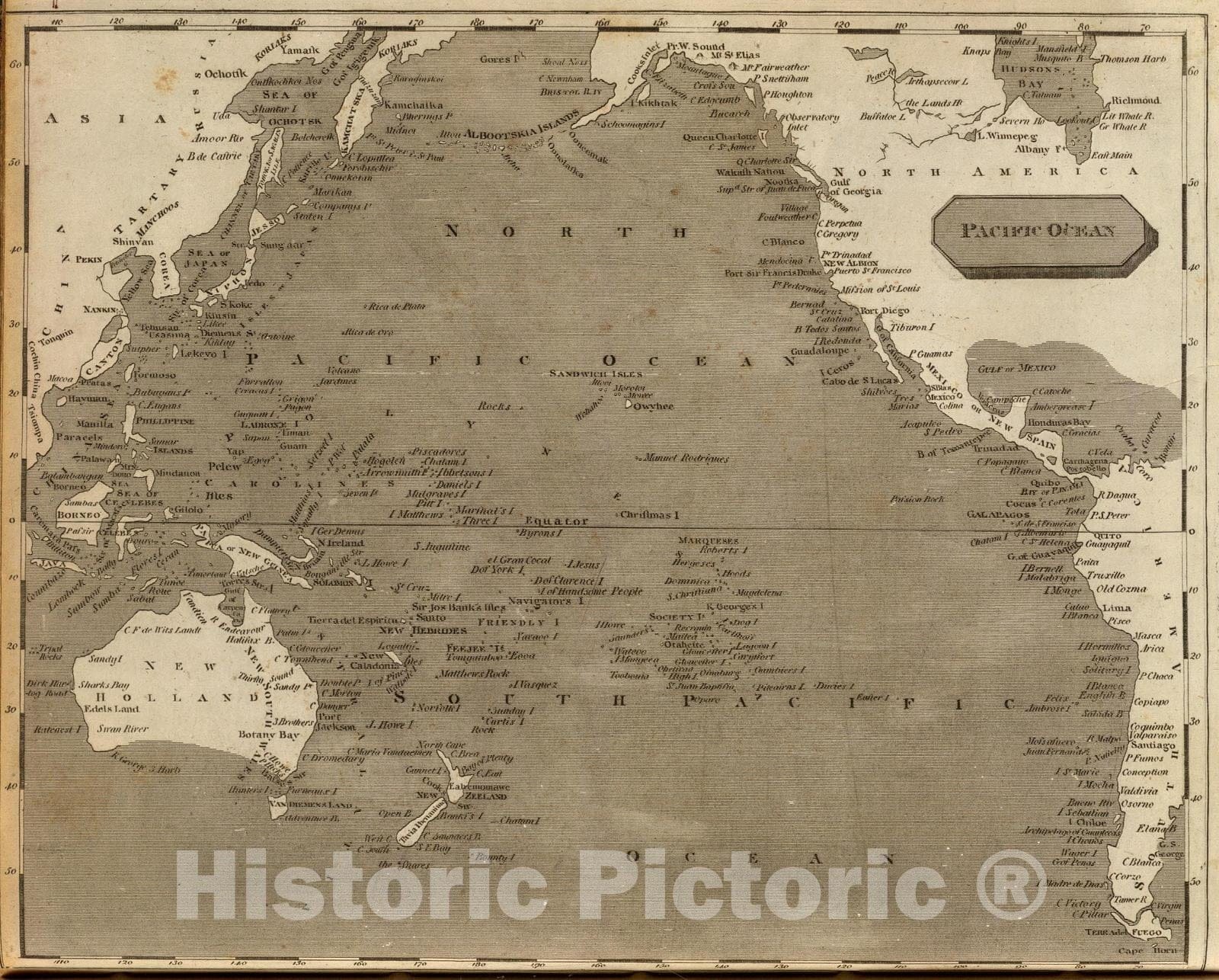 Historic Map : 1804 Pacific Ocean. - Vintage Wall Art