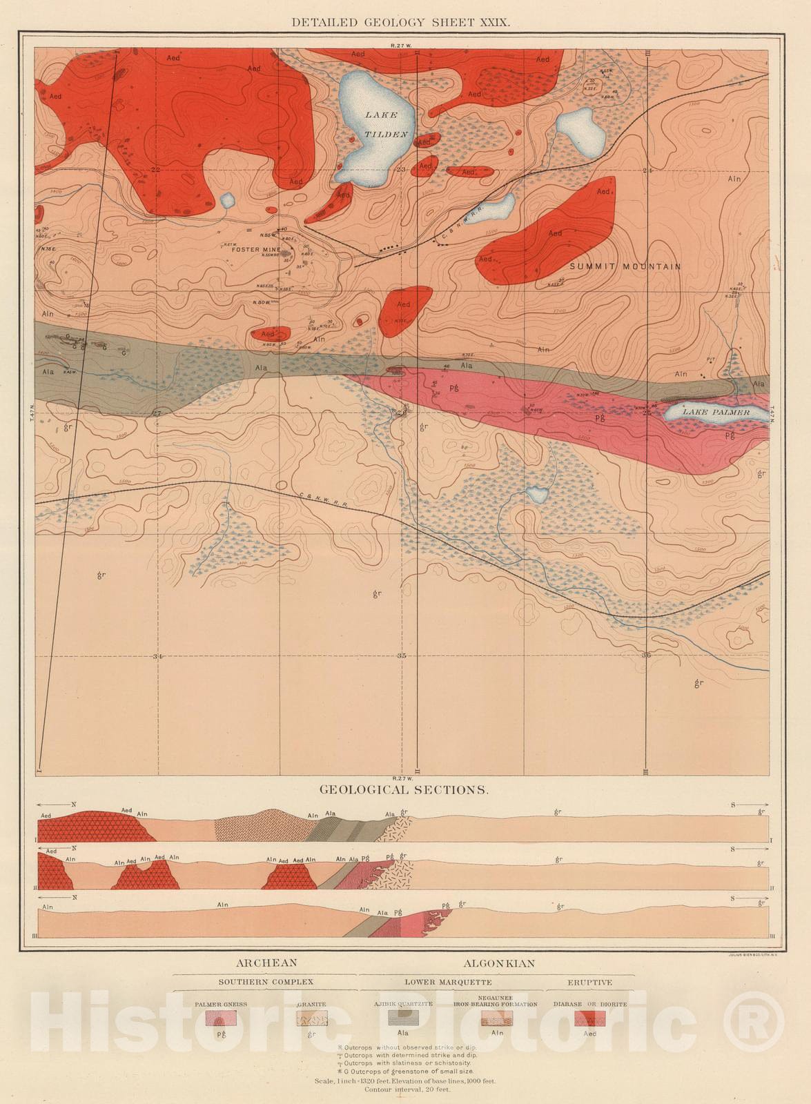 Historic Map : Geologic Atlas - 1896 Detailed Geology Sheet XXIX. - Vintage Wall Art