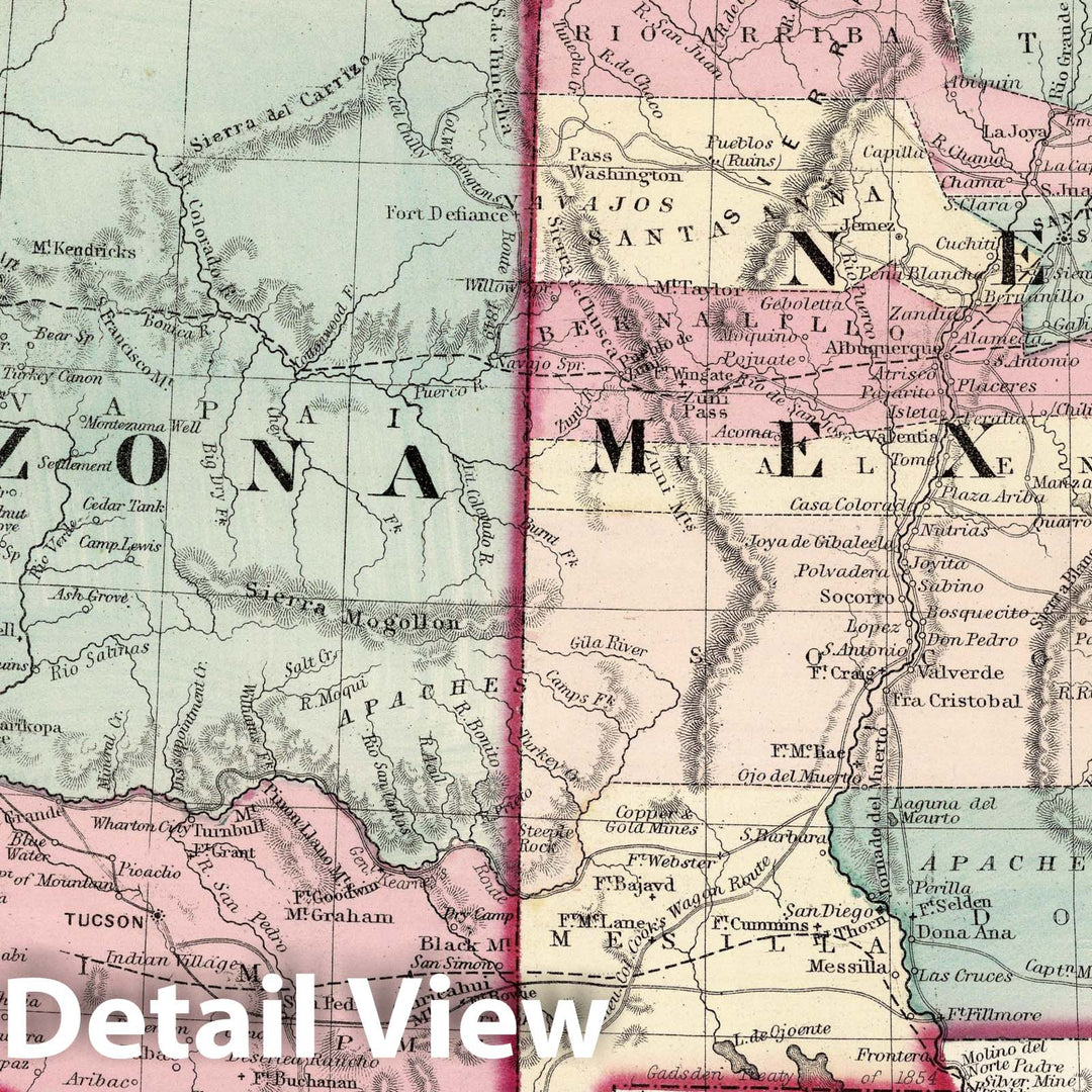 Historic Map - World Atlas - 1877 County map of Arizona and New Mexico - Vintage Wall Art