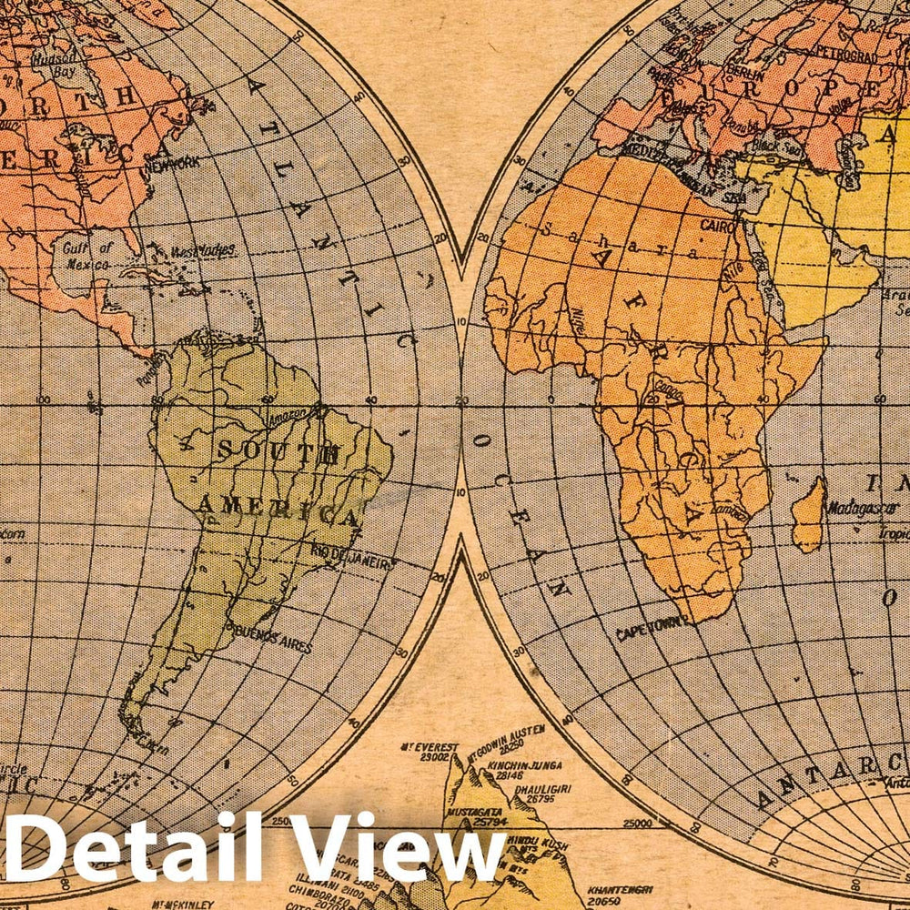 Historic Map : 1935 The World in Hemispheres - Vintage Wall Art