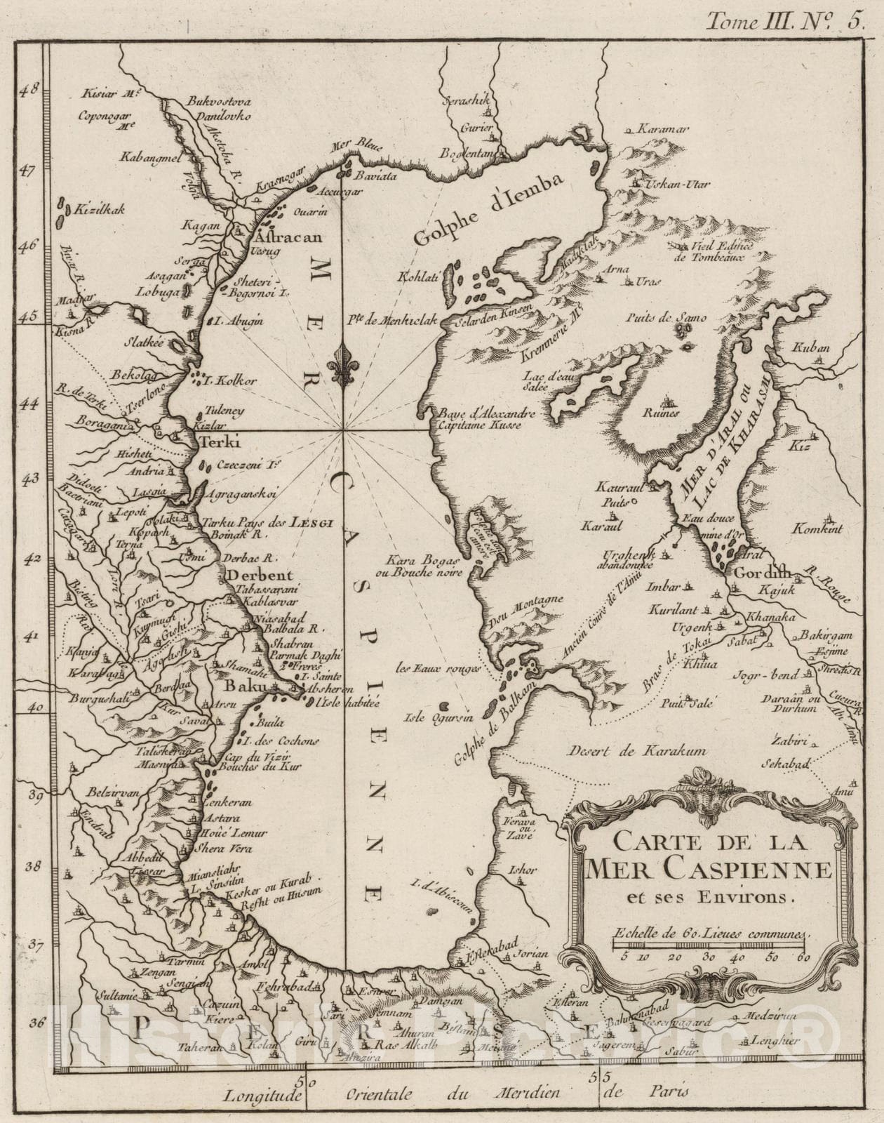 Historic Map : Caspian Sea Region 1764 Carte de la mer Caspienne, et ses Environs , Vintage Wall Art