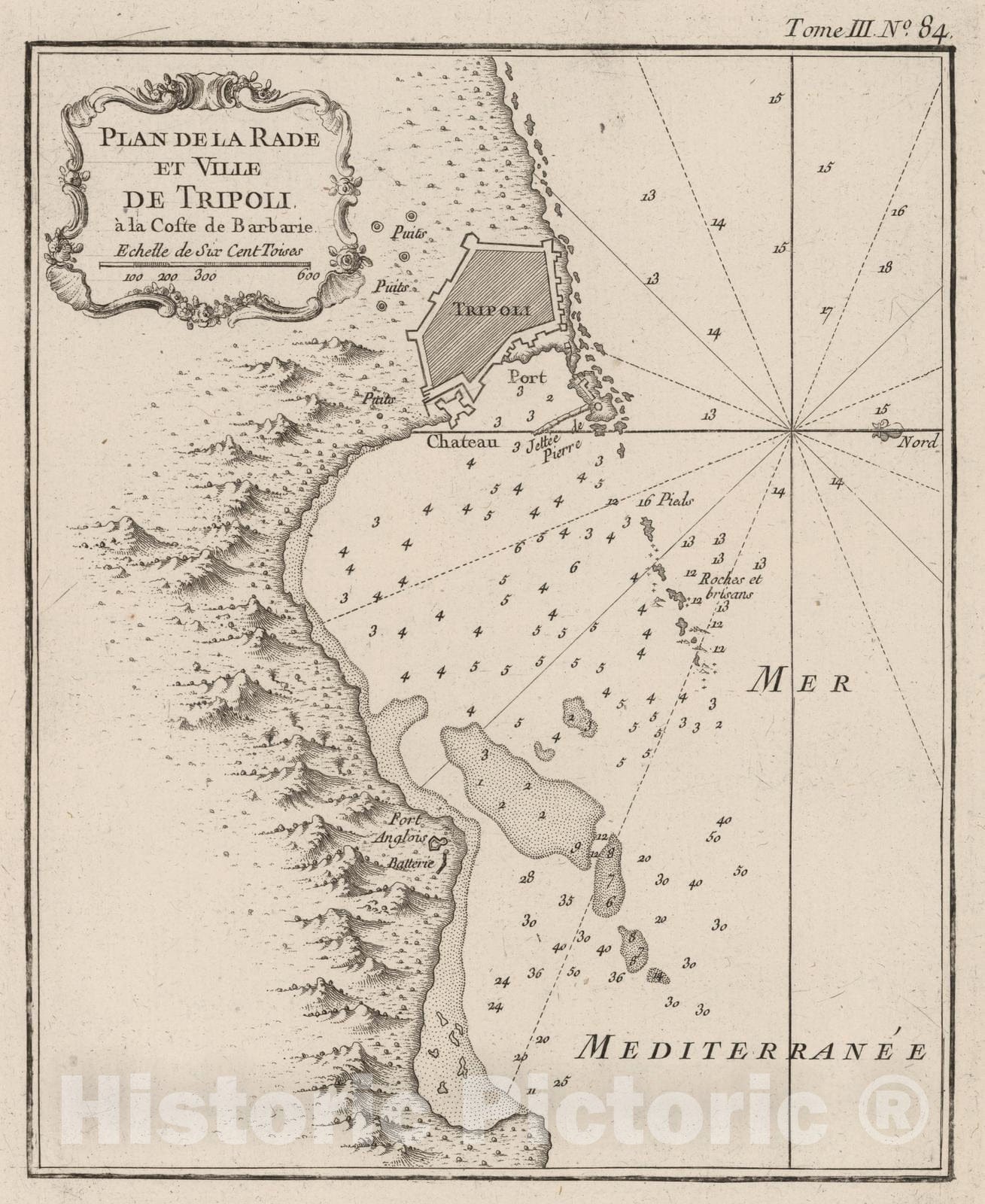 Historic Map : Libya, , Africa 1764 Plan de la Rade et Ville de Tripoli ?la Coste de Barbarie , Vintage Wall Art