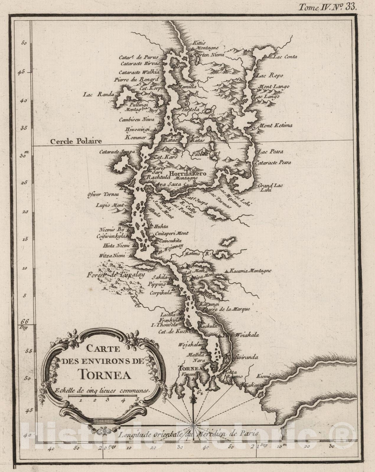 Historic Map : Finland, , Europe 1764 Carte des Environs de Tornea , Vintage Wall Art