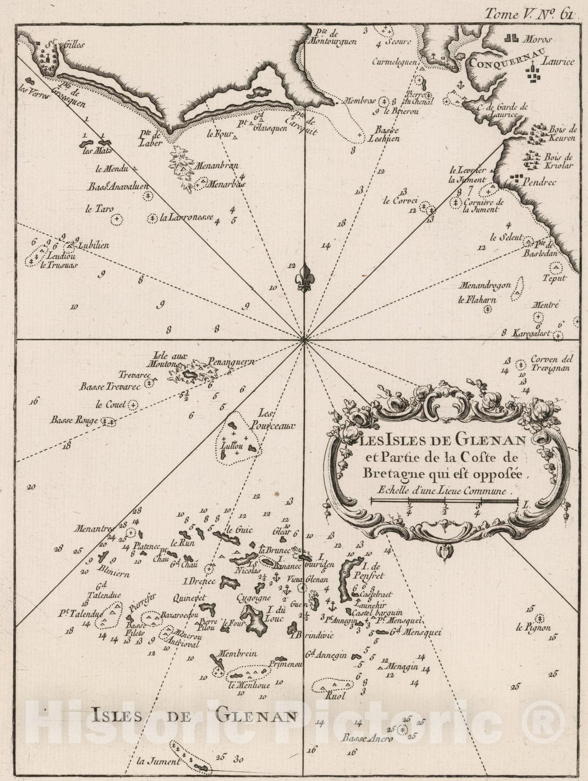 Historic Map : France, Glenan Islands , France 1764 Les isles de Glenan et partie de la coste de Bretagne qui est opposee. , Vintage Wall Art