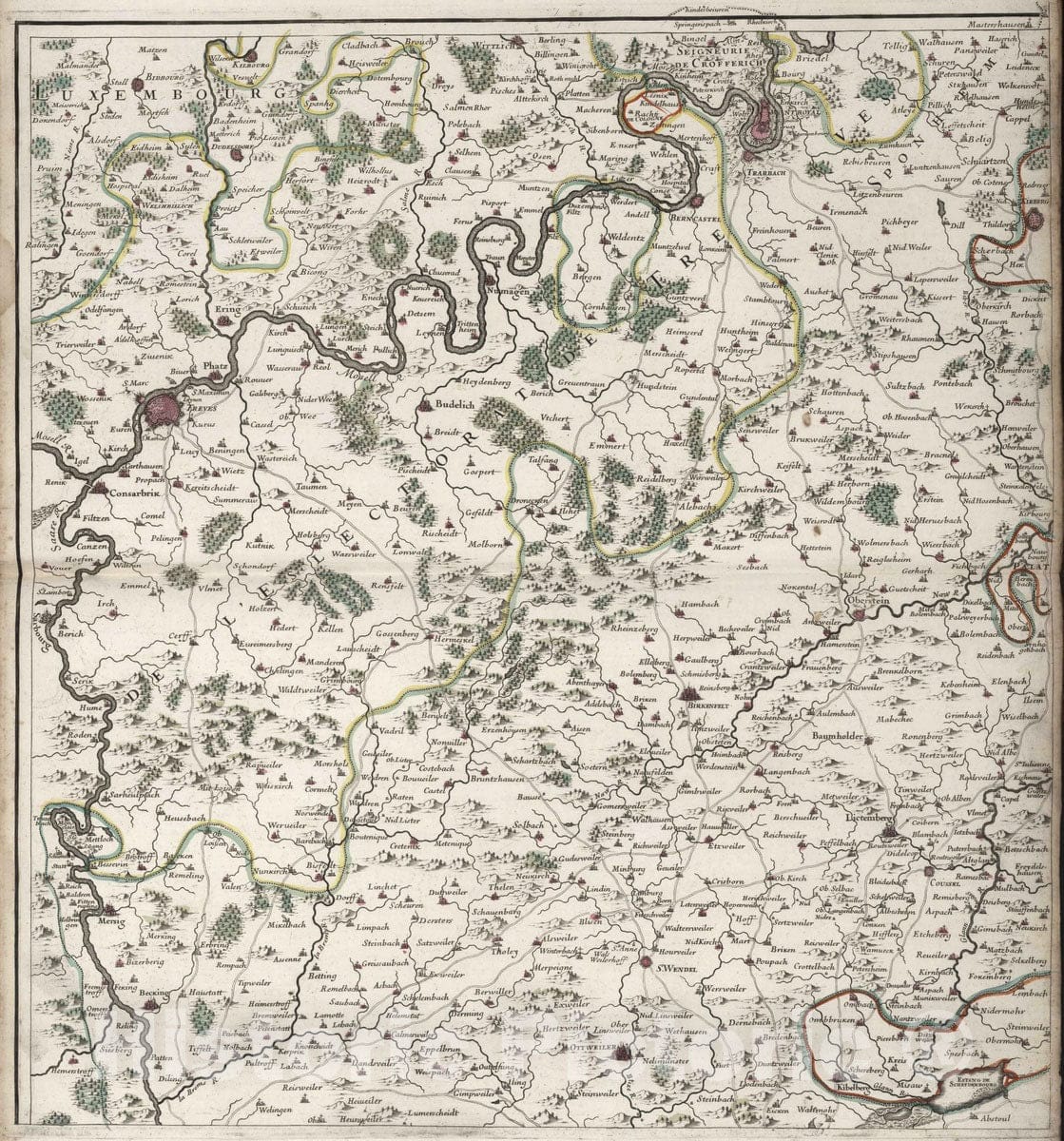 Historic Map : France, 1705 Pais scituez entre le Rhein, la Saare, la Moselle, et la Basse Alsace (western middle sheet). , Vintage Wall Art