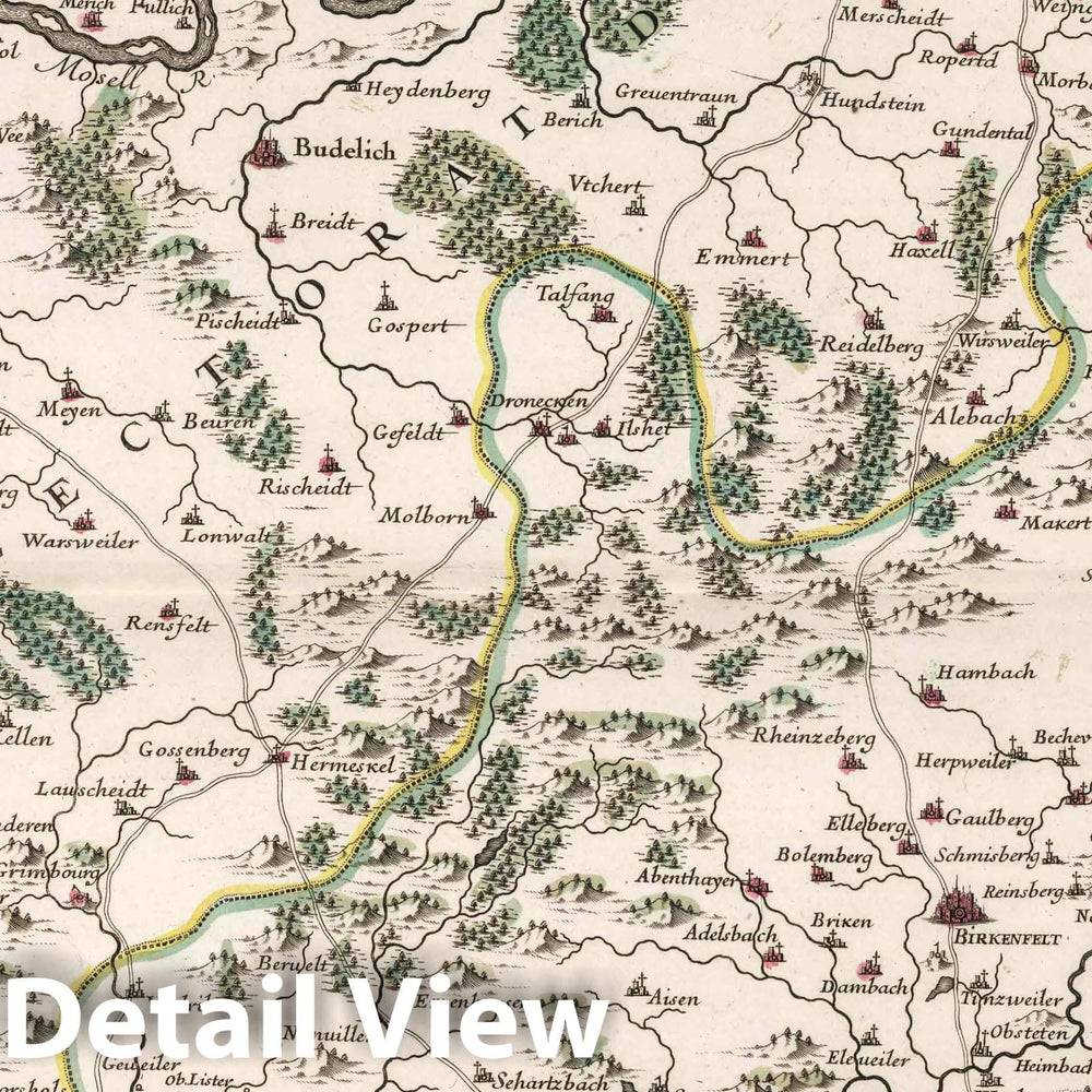 Historic Map : France, 1705 Pais scituez entre le Rhein, la Saare, la Moselle, et la Basse Alsace (western middle sheet). , Vintage Wall Art