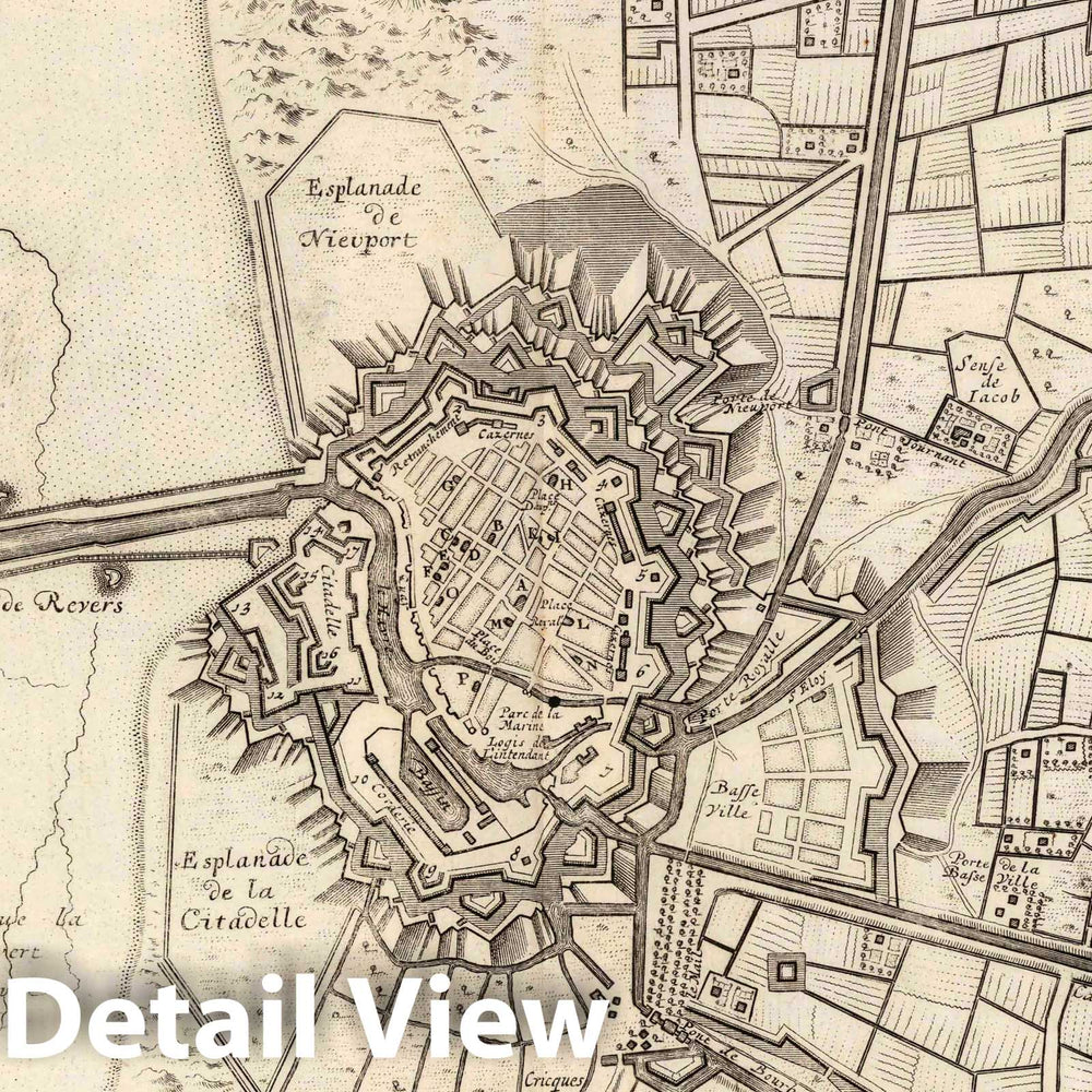 Historic Map : Dunkirk , France, 1727 75. Plan de la Ville et Citadelle de Dunkerque (Dunkirk), France. , Vintage Wall Art