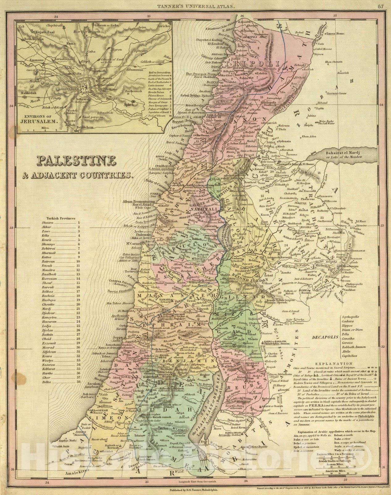 Historic Map : 1836 Palestine & Adjacent Countries. - Vintage Wall Art