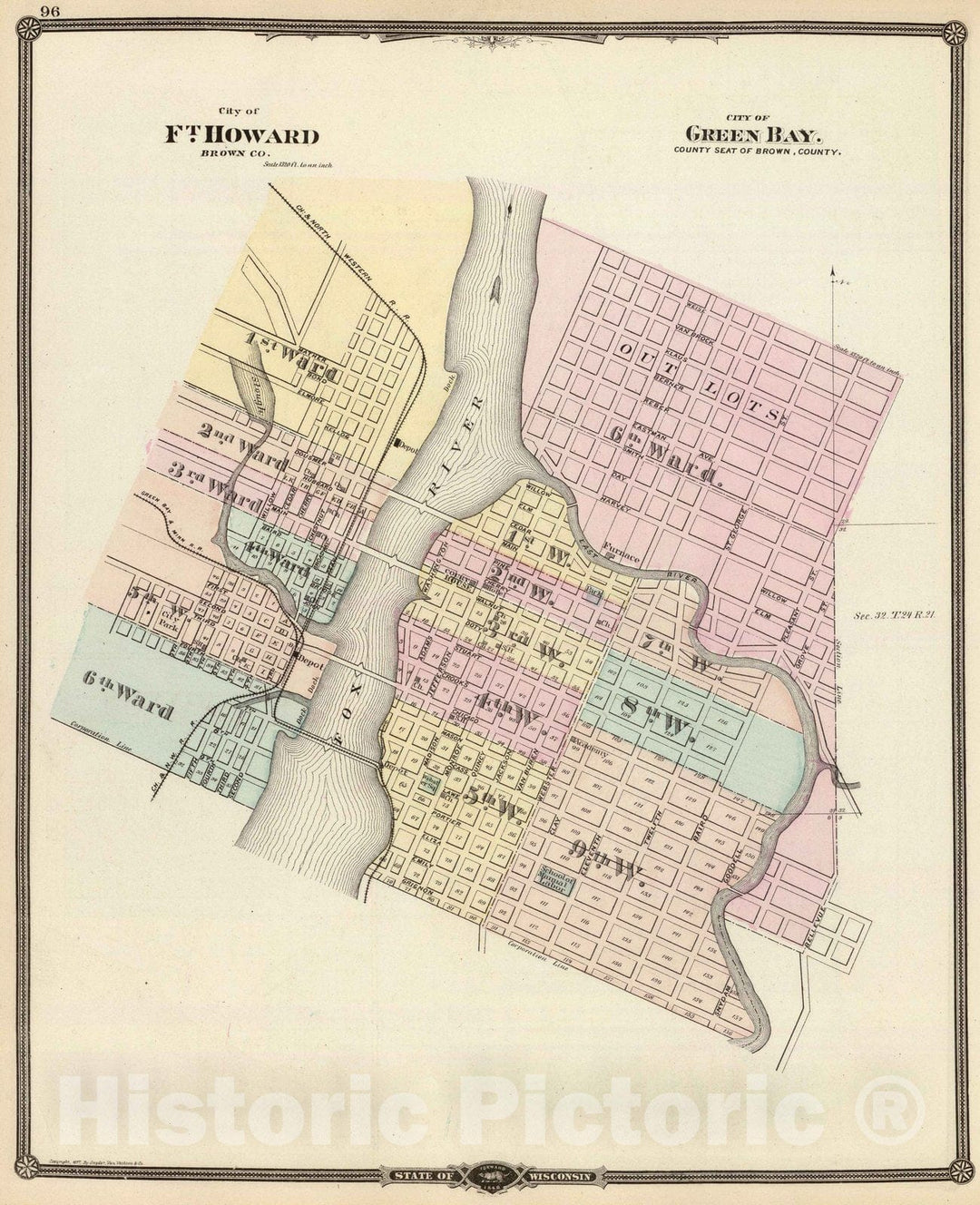 Historic Map : 1878 City of Ft. Howard, City of Green Bay. v2 - Vintage Wall Art